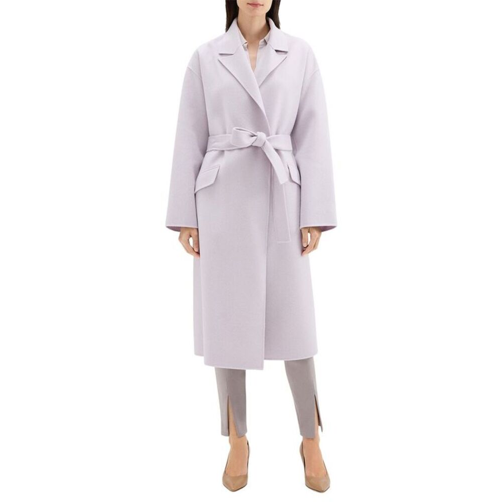 Theory Womens Robe Wool & Cashmere-Blend Coat, Purple